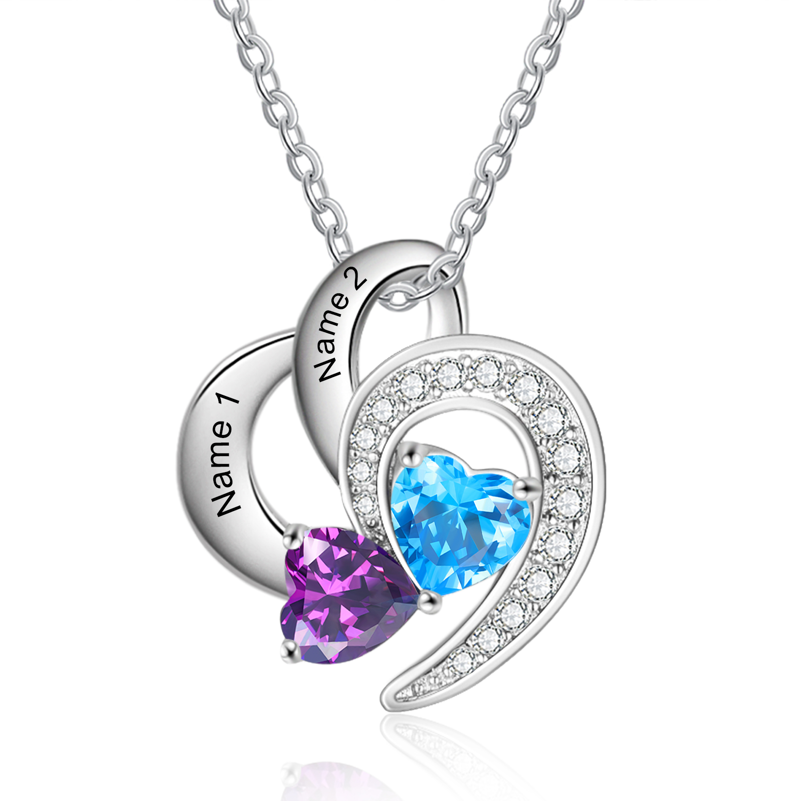 Personalised Heart Shaped Necklace Customized With 2 Names and 2 Birthstones Necklace for Nan | Jessmade