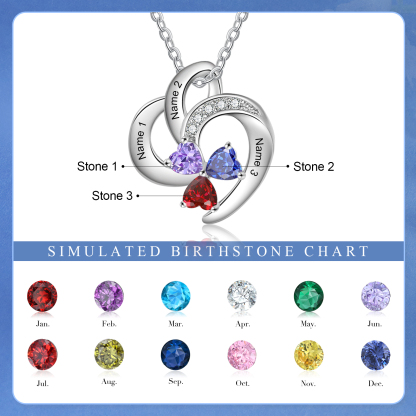 Personalised Heart Shaped Necklace Customized With 3 Names and 3 Birthstones Necklace for Nan | Jessmade