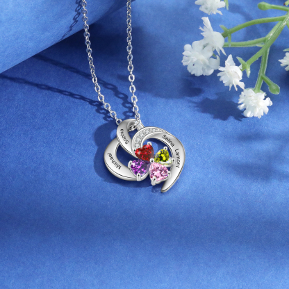 Personalised Heart Shaped Necklace Customized With 4 Names and 4 Birthstones Necklace for Nan | Jessmade