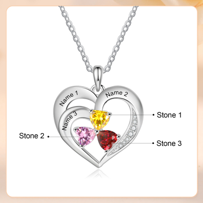 Personalised Jewelry Custom Heart-shaped Necklace With 3 Names and 3 Birthstones for Nan | Jessmade