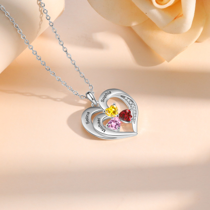 Personalised Jewelry Custom Heart-shaped Necklace With 3 Names and 3 Birthstones for Nan | Jessmade