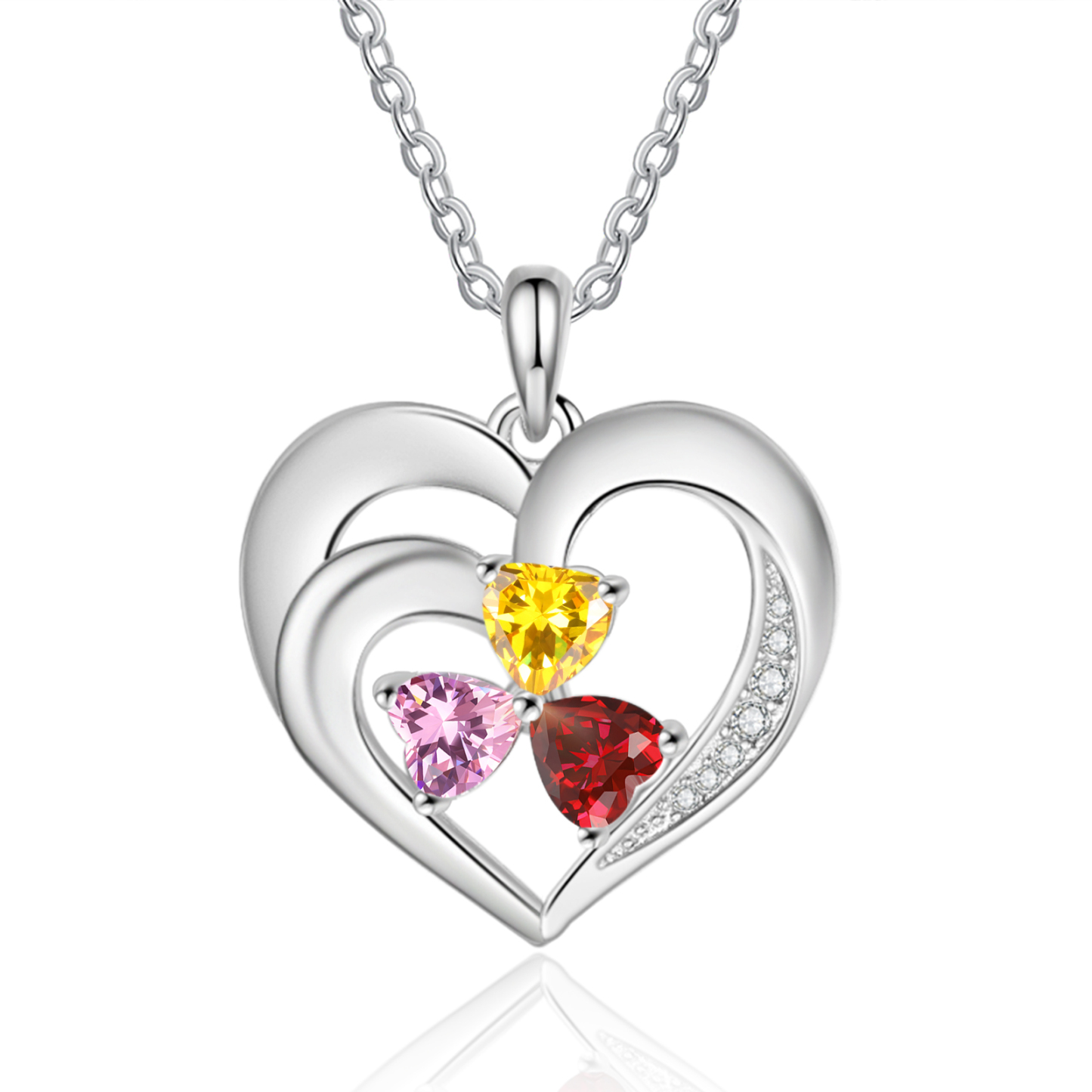 Personalised Jewelry Custom Heart-shaped Necklace With 3 Names and 3 Birthstones for Nan | Jessmade