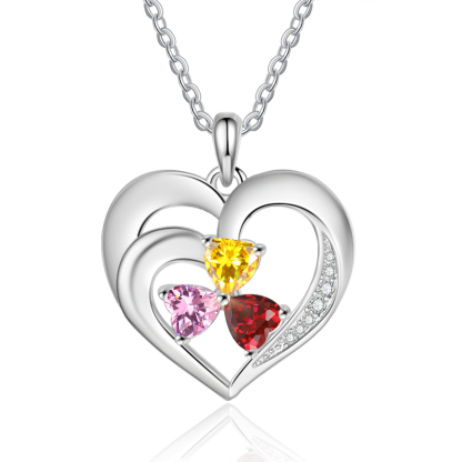 Personalised Jewelry Custom Heart-shaped Necklace With 3 Names and 3 Birthstones for Nan | Jessmade