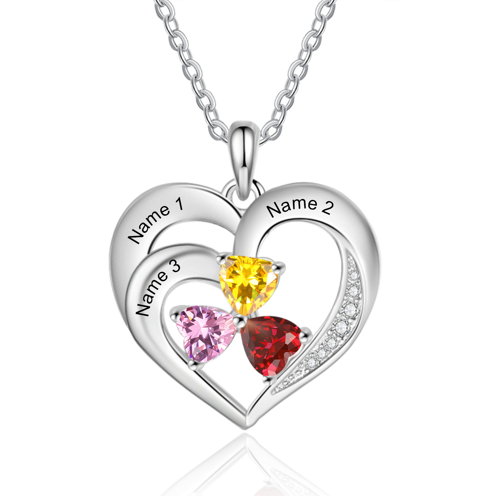 Personalised Jewelry Custom Heart-shaped Necklace With 3 Names and 3 Birthstones for Nan | Jessmade