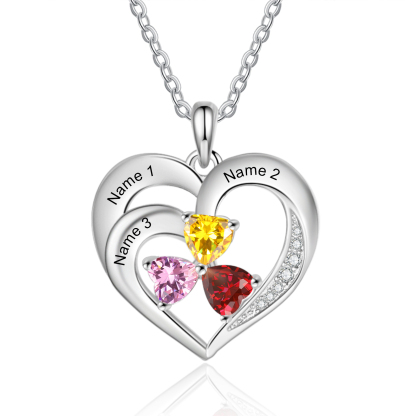 Personalised Jewelry Custom Heart-shaped Necklace With 3 Names and 3 Birthstones for Nan | Jessmade