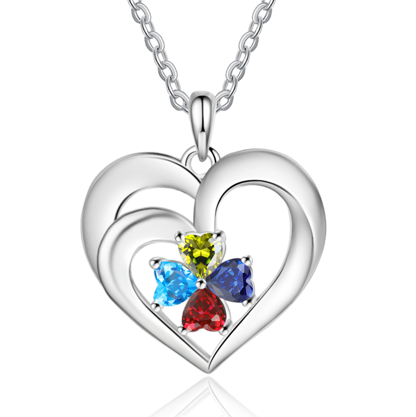 Personalised Jewelry Custom Heart-shaped Necklace With 4 Names and 4 Birthstones for Nan | Jessmade