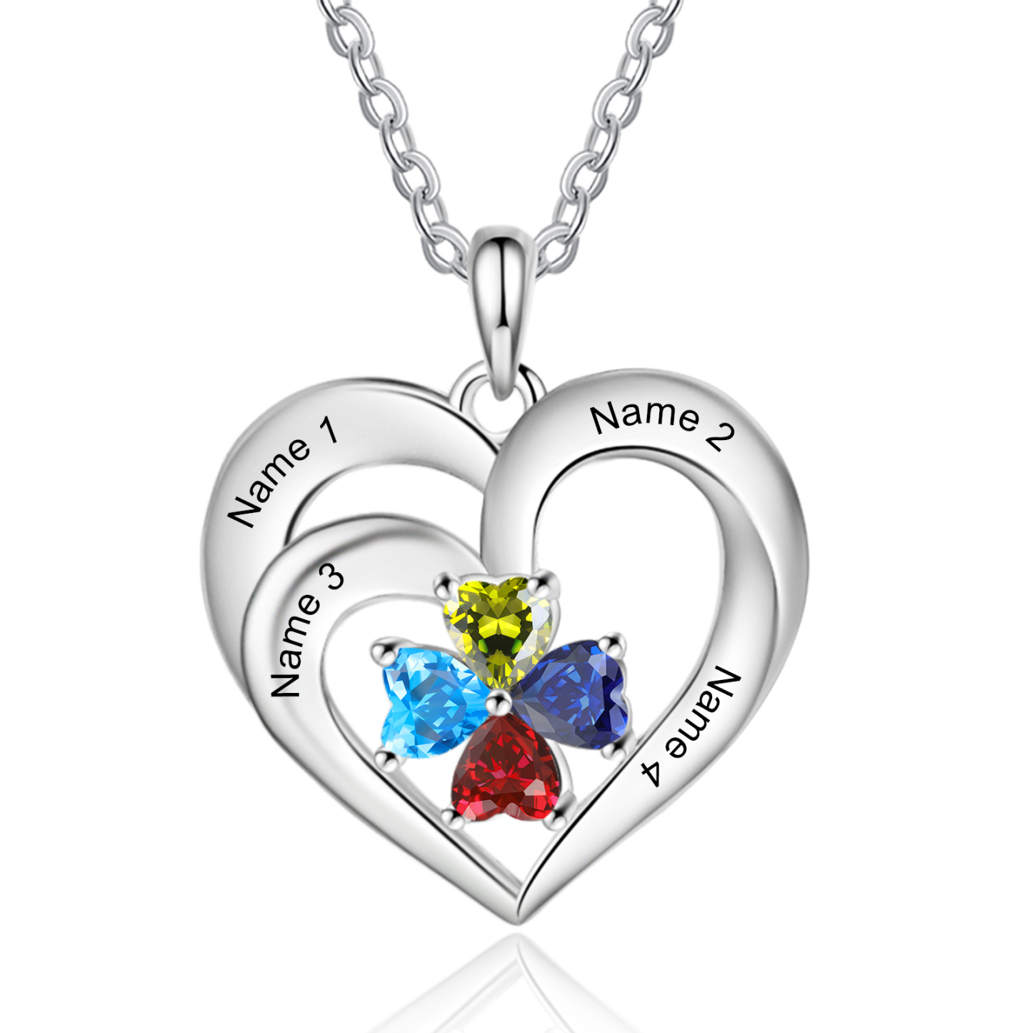Personalised Jewelry Custom Heart-shaped Necklace With 4 Names and 4 Birthstones for Nan | Jessmade