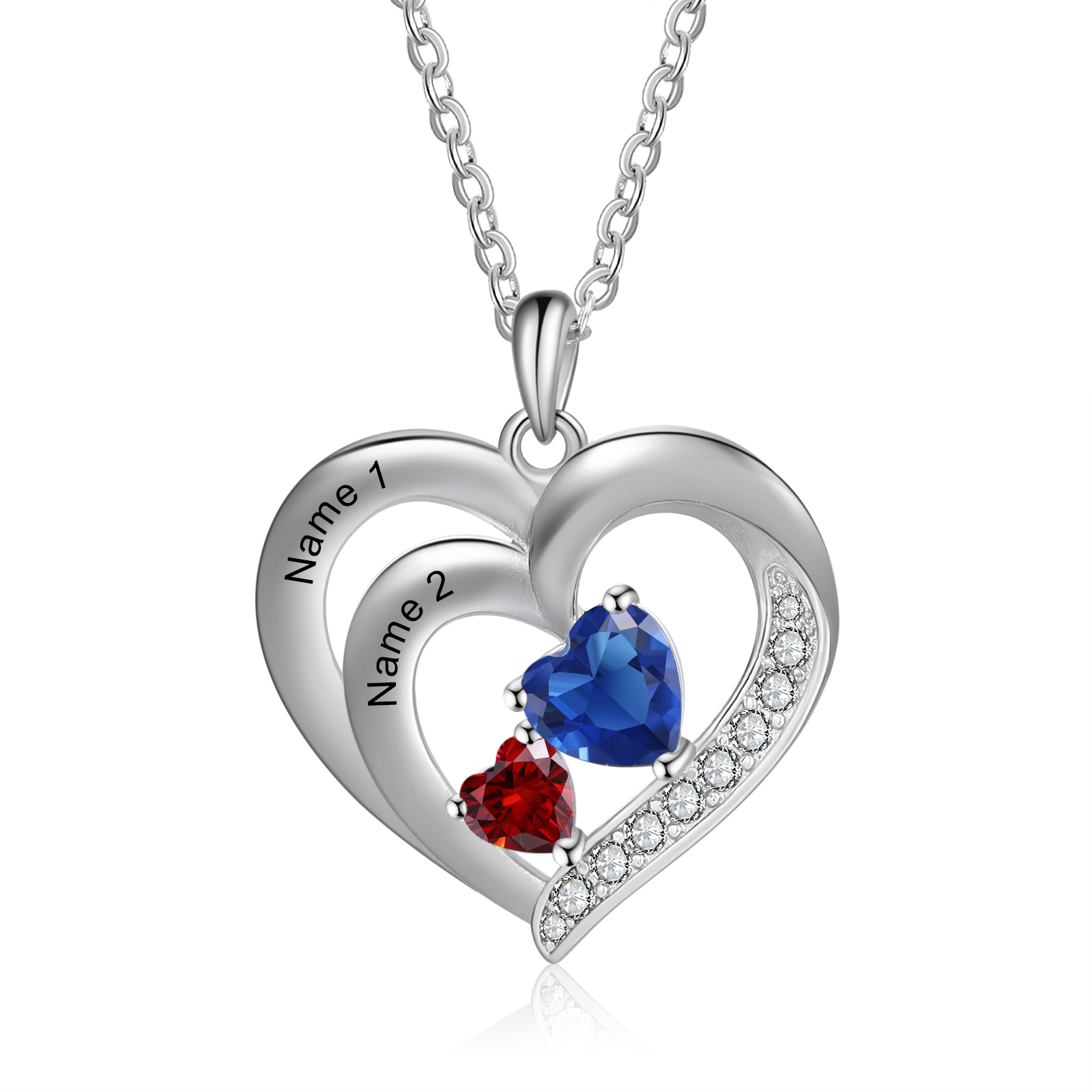 Personalised Heart Birthstone Necklac Custom 2 Names and 2 Birthstones Women's Necklace Gift for Nan | Jessmade