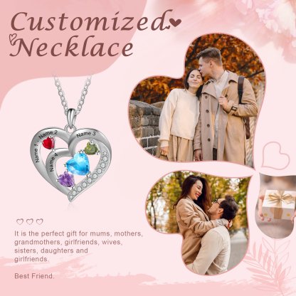 Personalised Heart Birthstone Necklac Custom 4 Names and 4 Birthstones Women's Necklace Gift for Nan | Jessmade