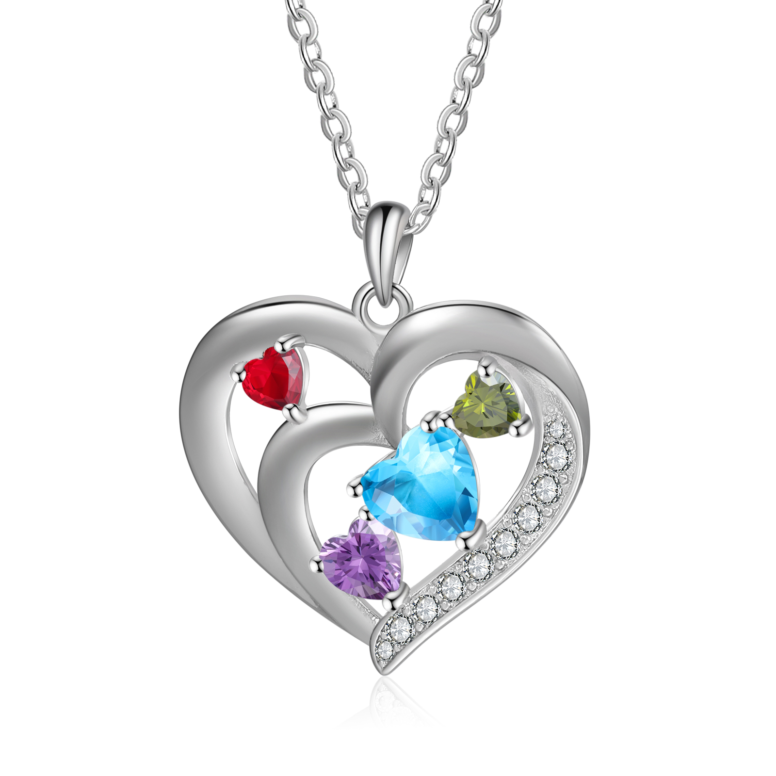 Personalised Heart Birthstone Necklac Custom 4 Names and 4 Birthstones Women's Necklace Gift for Nan | Jessmade