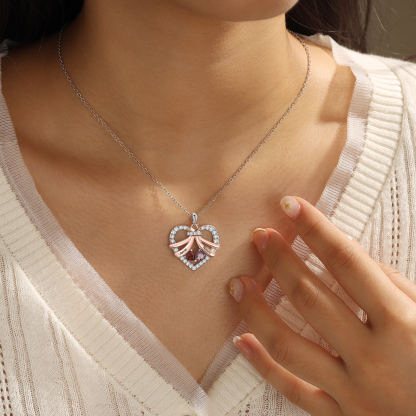 Personalised Custom 2 Names Heart Necklace with 2 Birthstones Women's Necklace Gift for Her | Jessmade