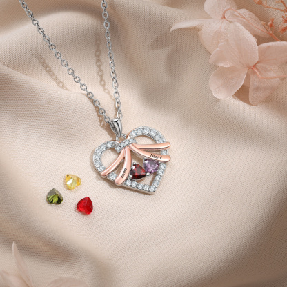 Personalised Custom 2 Names Heart Necklace with 2 Birthstones Women's Necklace Gift for Her | Jessmade