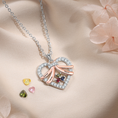 Personalised Custom 3 Names Heart Necklace with 3 Birthstones Women's Necklace Gift for Her | Jessmade