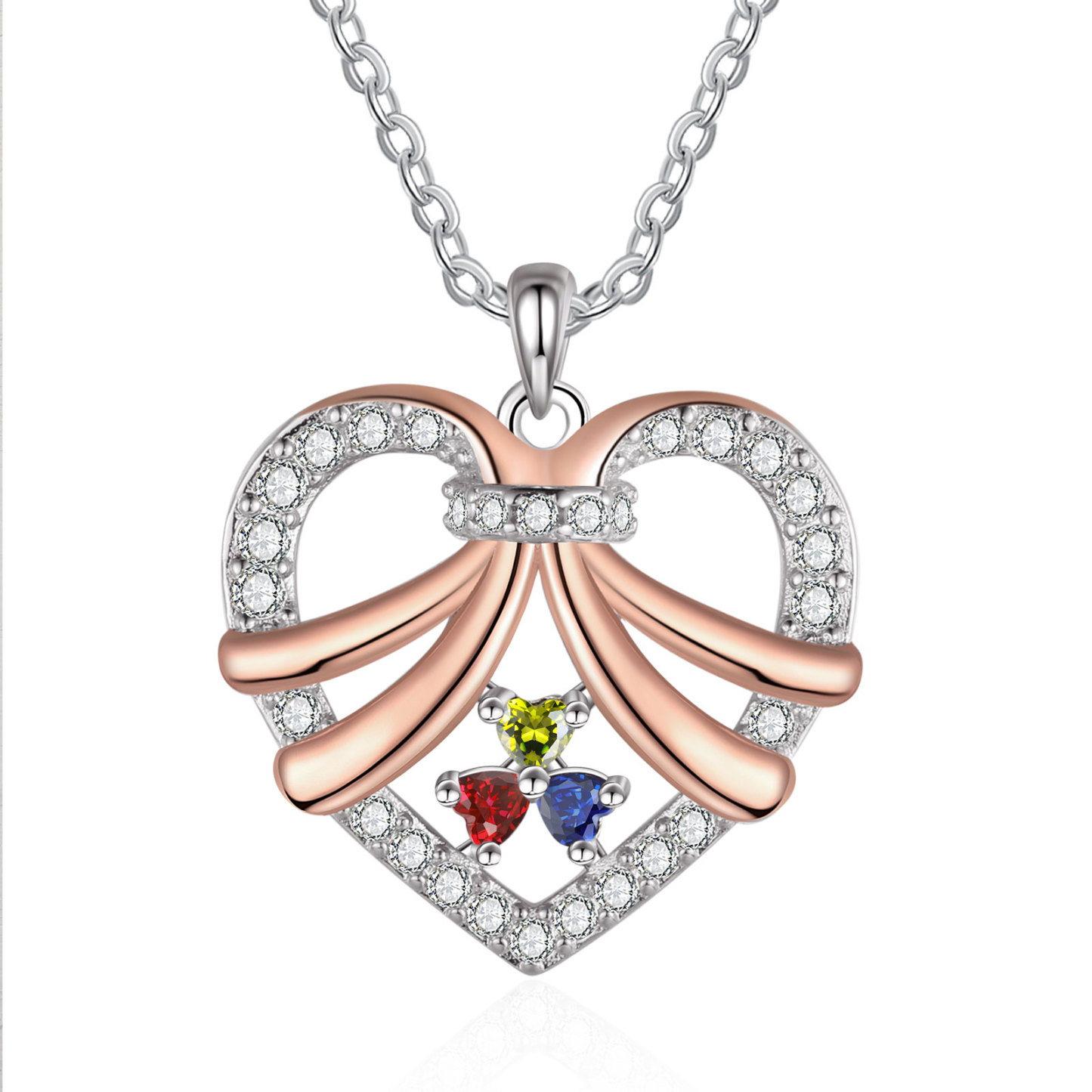 Personalised Custom 3 Names Heart Necklace with 3 Birthstones Women's Necklace Gift for Her | Jessmade