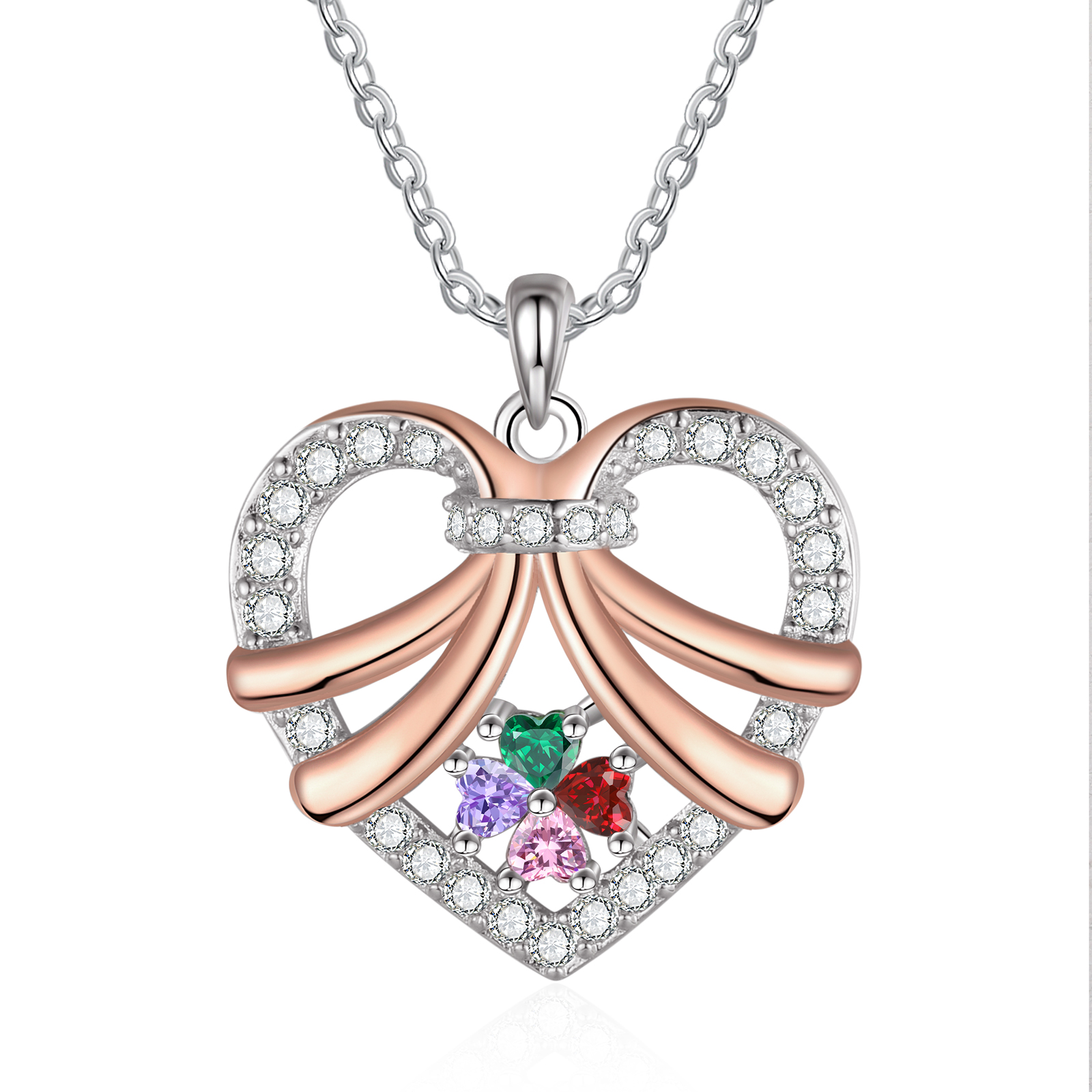 Personalised Custom 4 Names Heart Necklace with 4 Birthstones Women's Necklace Gift for Her | Jessmade