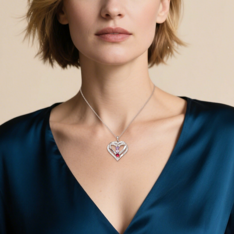 Personalized Heart Necklace Customized With 1-4 Names and Birthstones Women's Necklace Gift for Her | Jessemade