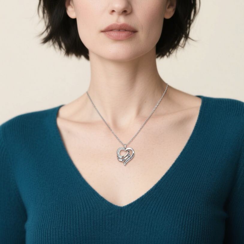 Personalized Heart Mirror Necklace Customized With 1-4 Names and Birthstones Women's Necklace Gift for Mum | Jessemade