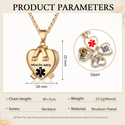 Personalised Medical ID Locket Necklace with QR Code - Custom 2 Photo Heart Pendant for Family | Jessmade