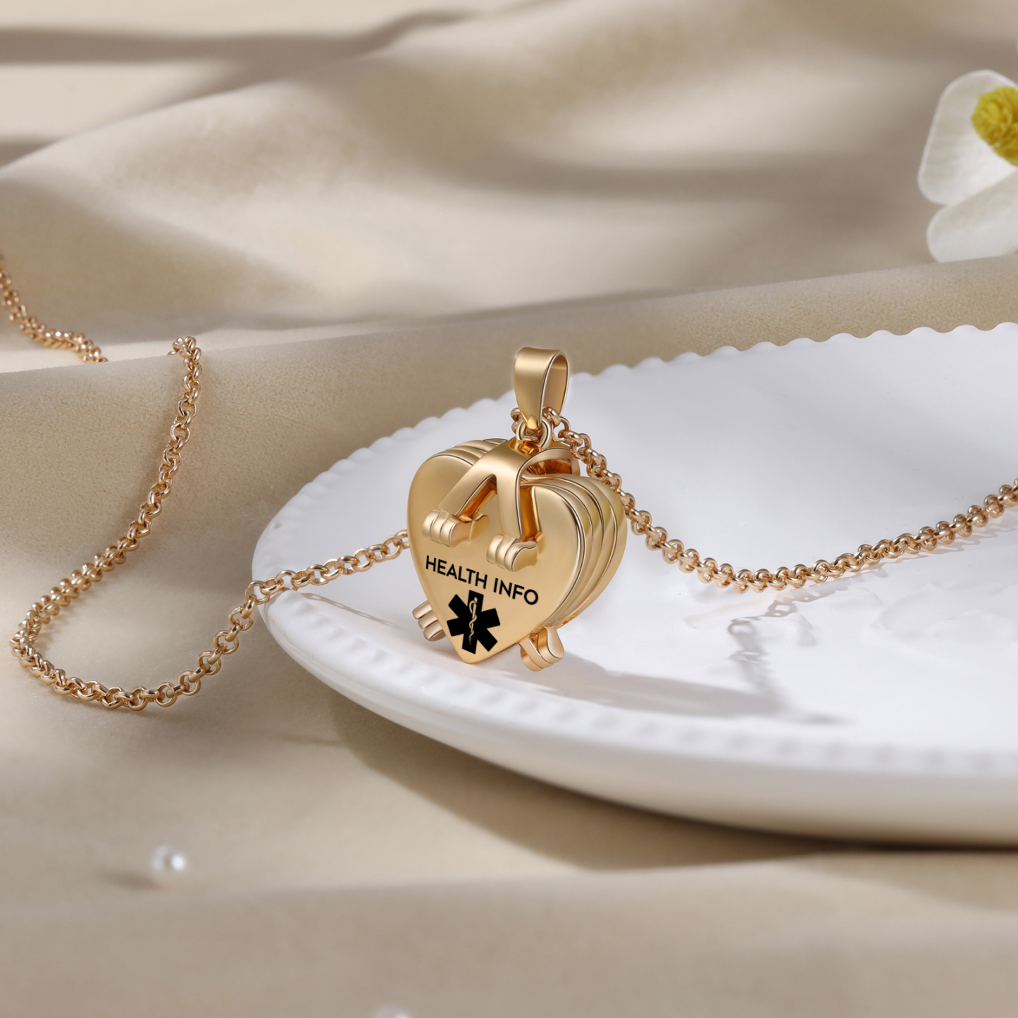 Personalised Medical ID Locket Necklace with QR Code - Custom 2 Photo Heart Pendant for Family | Jessmade