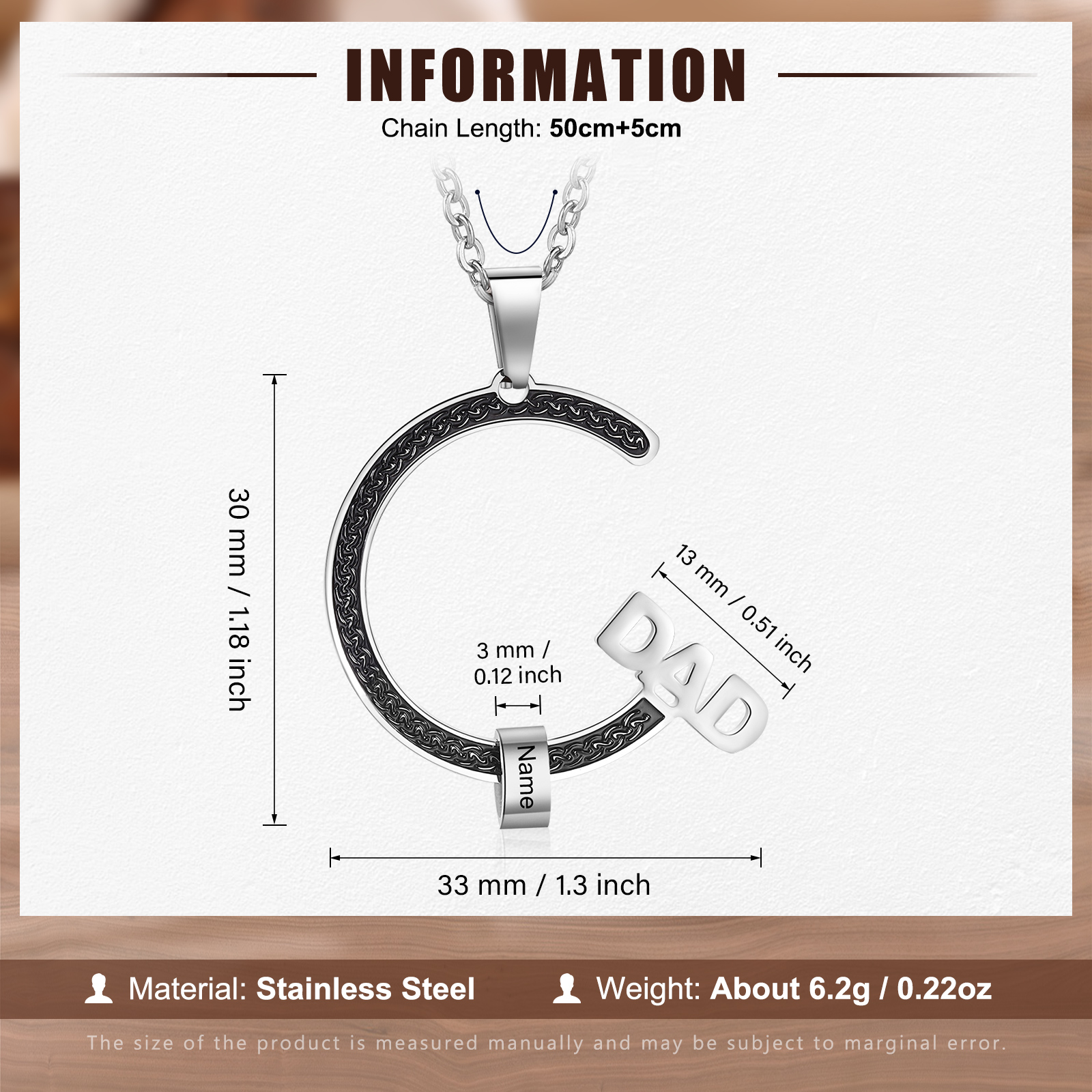 Personalised Dad Necklace with Custom Names Stainless steel Necklace Christmas Gift for Dad | Jessmade