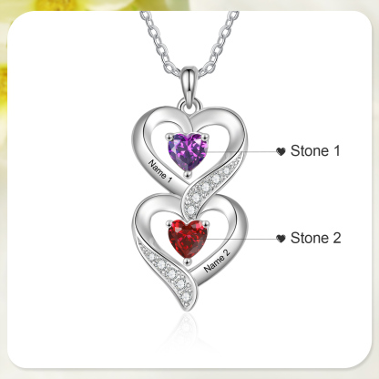 Personalised Heart Necklace - Custom 2 Names & 2 Birthstones Women's Pendant, Christmas Gift for Mum/Wife | Jessemade