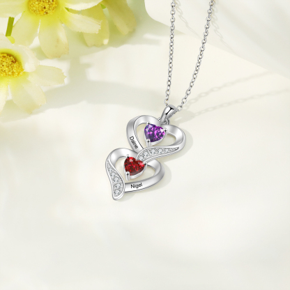 Personalised Heart Necklace - Custom 2 Names & 2 Birthstones Women's Pendant, Christmas Gift for Mum/Wife | Jessemade