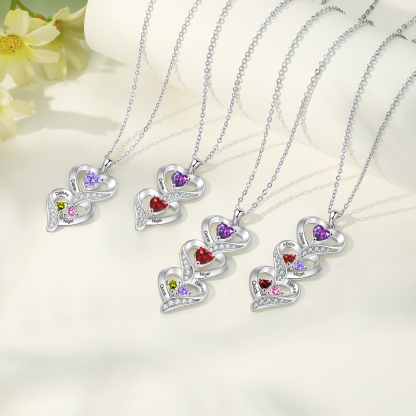 Personalised Heart Necklace - Custom 5 Names & 5 Birthstones Women's Pendant, Christmas Gift for Mum/Wife | Jessemade