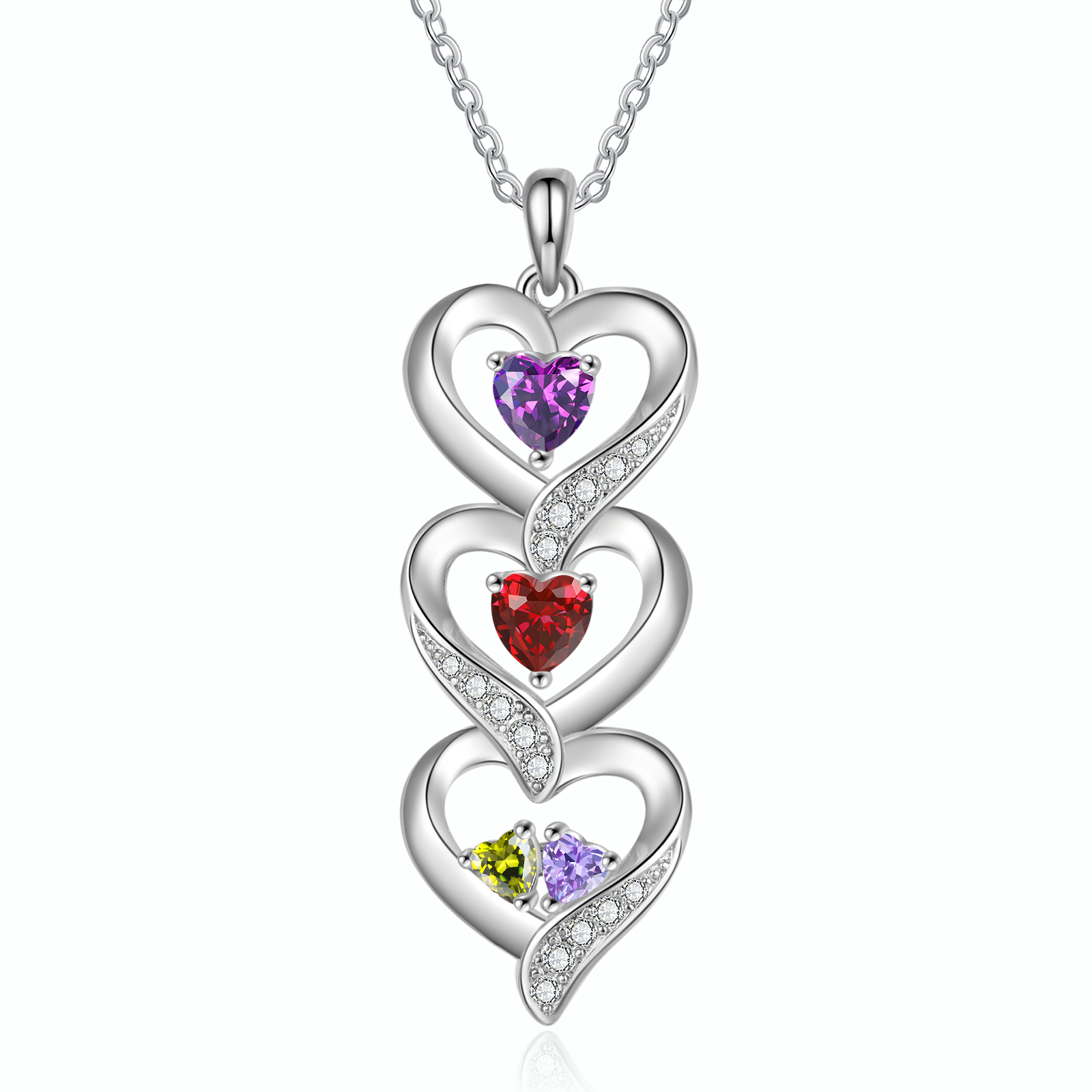 Personalised Heart Necklace - Custom 4 Names & 4 Birthstones Women's Pendant, Christmas Gift for Mum/Wife | Jessemade