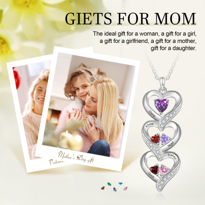 Personalised Heart Necklace - Custom 5 Names & 5 Birthstones Women's Pendant, Christmas Gift for Mum/Wife | Jessemade