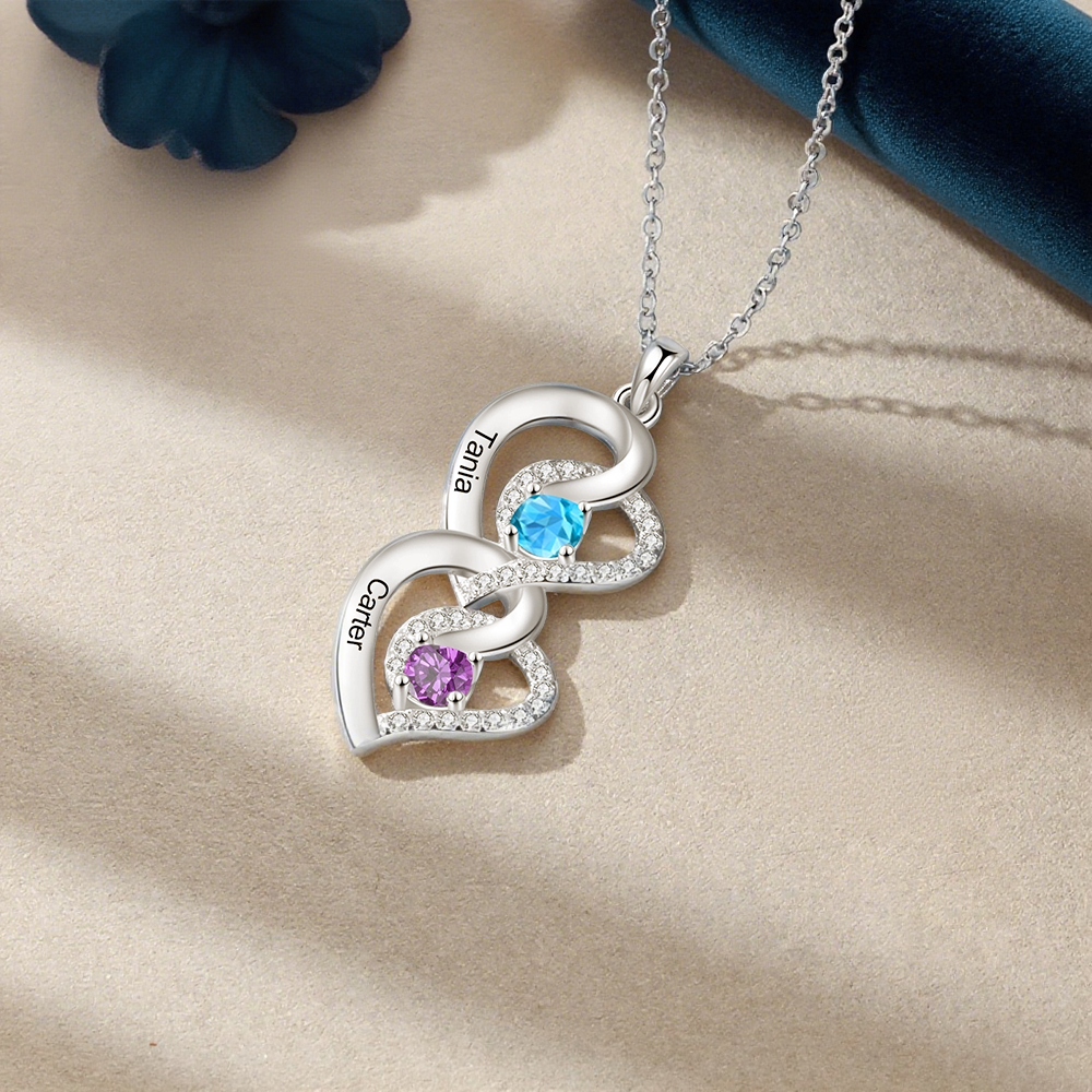 Personalized Heart-Shaped Birthstone Necklace - Custom 2-4 Names & Birthstones Necklace Gift for Her | Jessemade