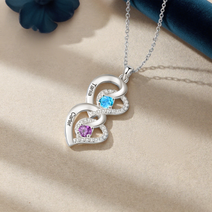 Personalized Heart-Shaped Birthstone Necklace - Custom 2-4 Names & Birthstones Necklace Gift for Her | Jessemade