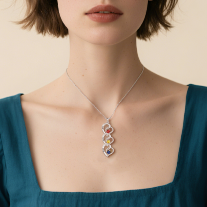 Personalized Heart-Shaped Birthstone Necklace - Custom 2-4 Names & Birthstones Necklace Gift for Her | Jessemade