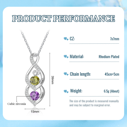 Personalised Necklace with 2 Names & 2 Birthstones Pendant - Christmas Gift for Mum/Wife | Jessemade
