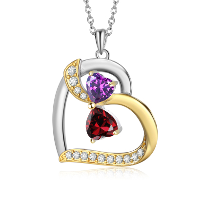 Personalised Heart Necklace with 2 Birthstones & 2 Names Heart Pendant Christmas Gift for Her | Jessemade