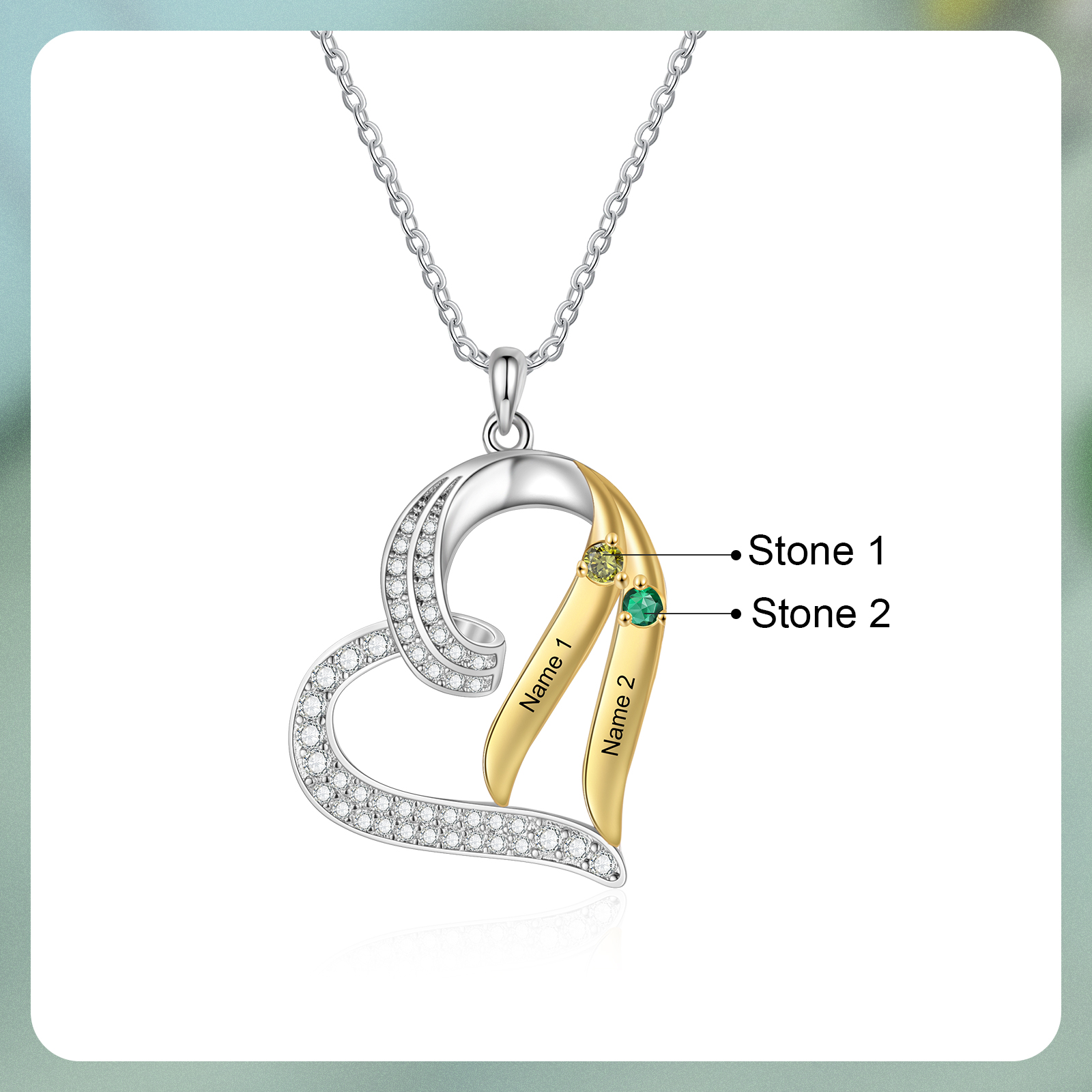 Personalised Heart Necklace with 2 Names & 2 Birthstones Jewelry Pendant Christmas Gift for Her | Jessemade