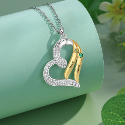 Personalised Heart Necklace with 2 Names & 2 Birthstones Jewelry Pendant Christmas Gift for Her | Jessemade