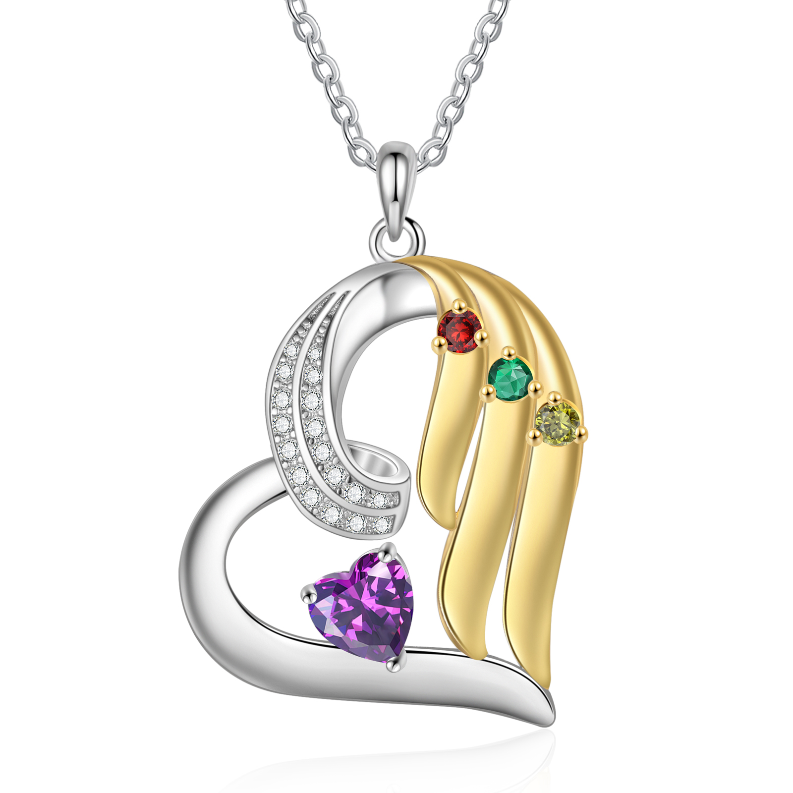 Personalised Heart Necklace with 4 Names & 4 Birthstones Jewelry Pendant Christmas Gift for Her | Jessemade