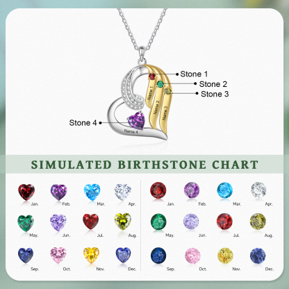 Personalised Heart Necklace with 4 Names & 4 Birthstones Jewelry Pendant Christmas Gift for Her | Jessemade