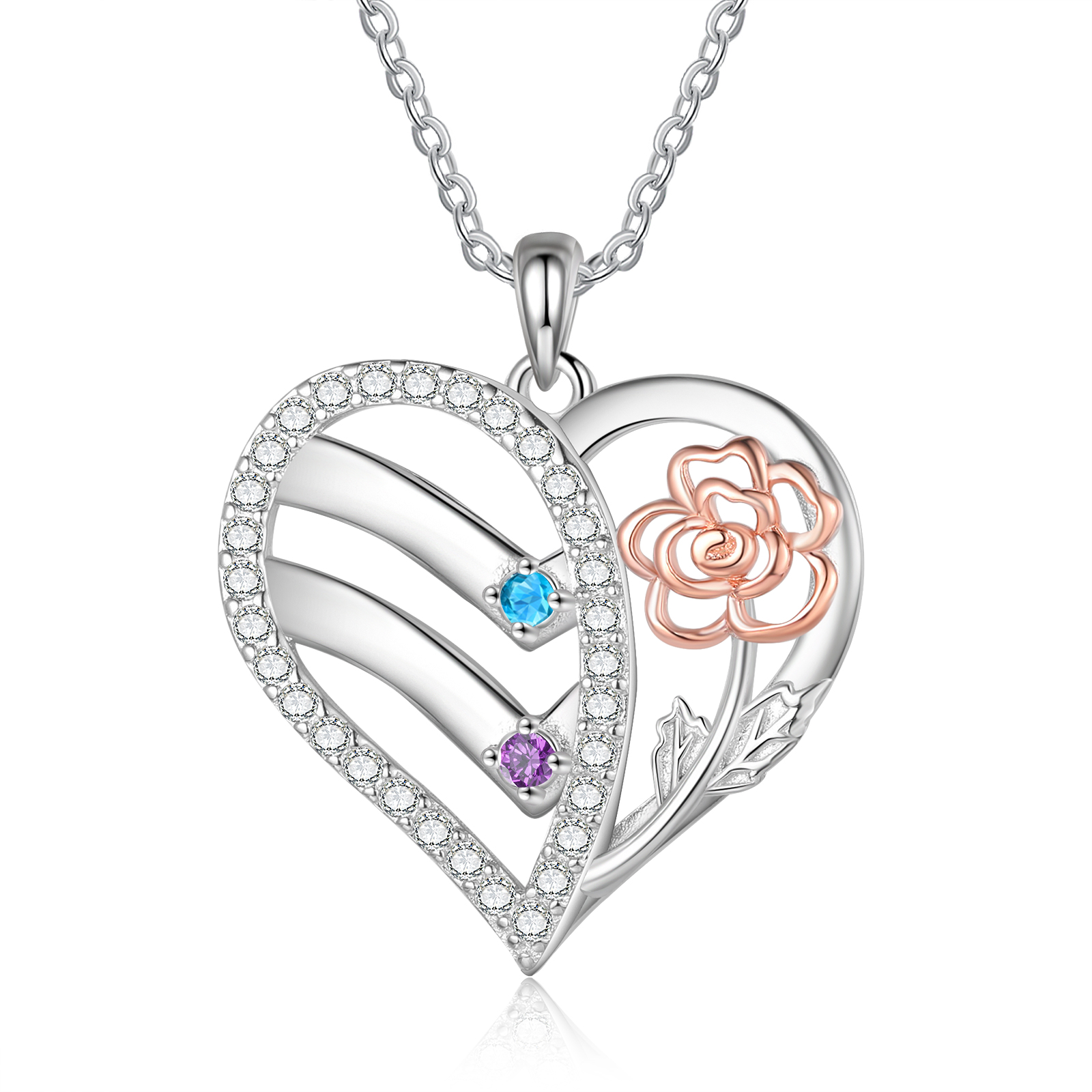 Personalised Heart Birthstone Necklace – Custom 2 Names & 2 Birthstones - Christmas Gift for Her | Jessemade