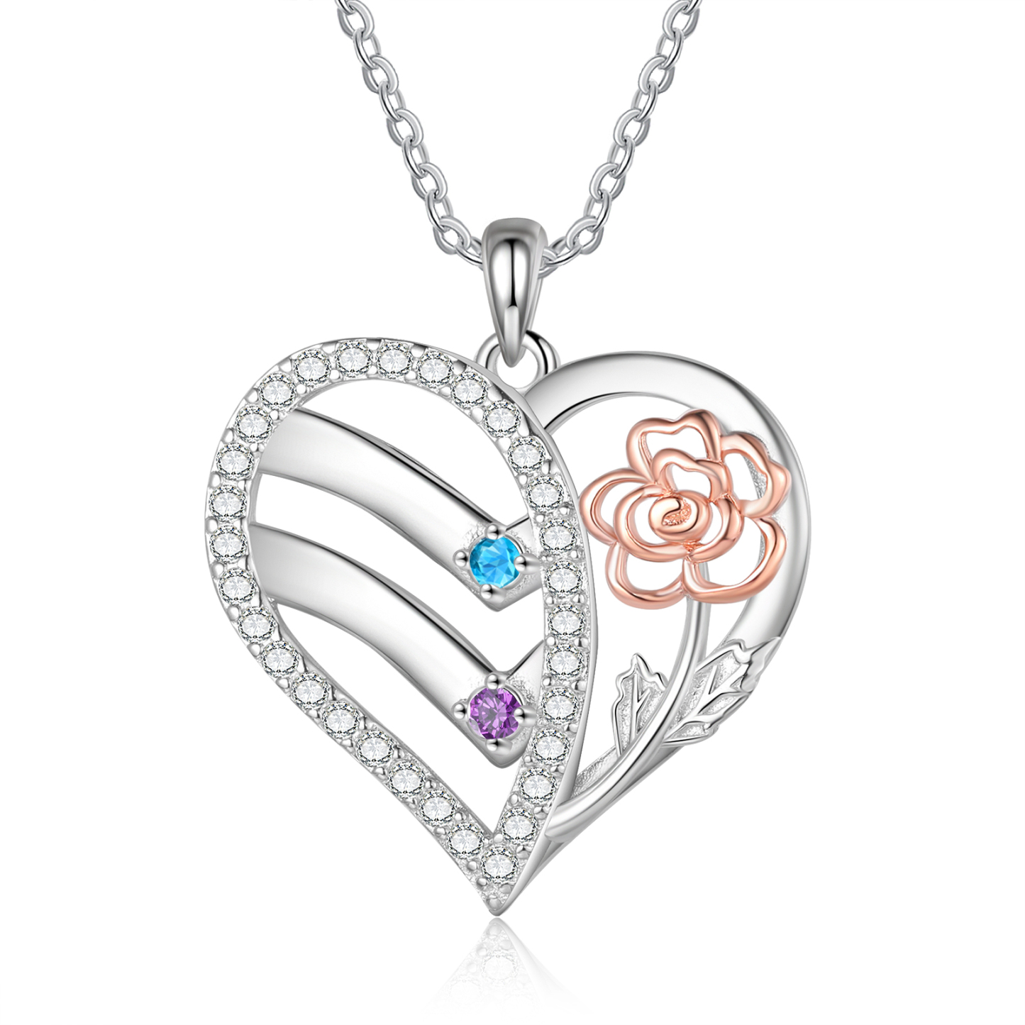 Personalised Heart Birthstone Necklace – Custom 2 Names & 2 Birthstones - Christmas Gift for Her | Jessemade