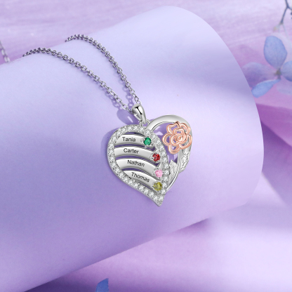Personalised Heart Birthstone Necklace – Custom 4 Names & 4 Birthstones - Christmas Gift for Her | Jessemade