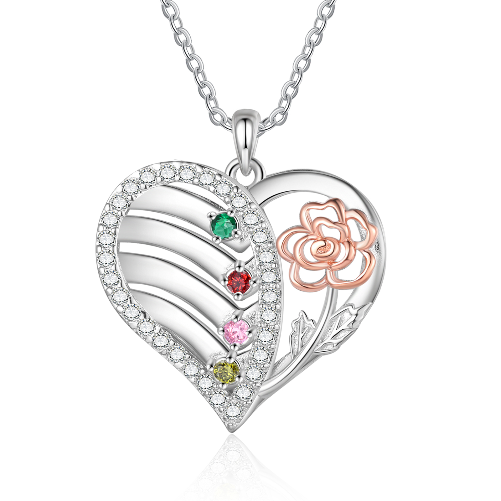 Personalised Heart Birthstone Necklace – Custom 4 Names & 4 Birthstones - Christmas Gift for Her | Jessemade