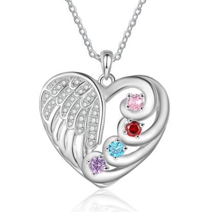 Personalised Heart Angel Wing Birthstone Necklace – Custom 4 Names & 4 Birthstones Gift for Her | Jessemade