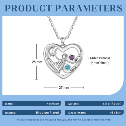 Personalised Heart Necklace with 2 Names & 2 Birthstones Jewelry Pendant Gift for Her | Jessemade
