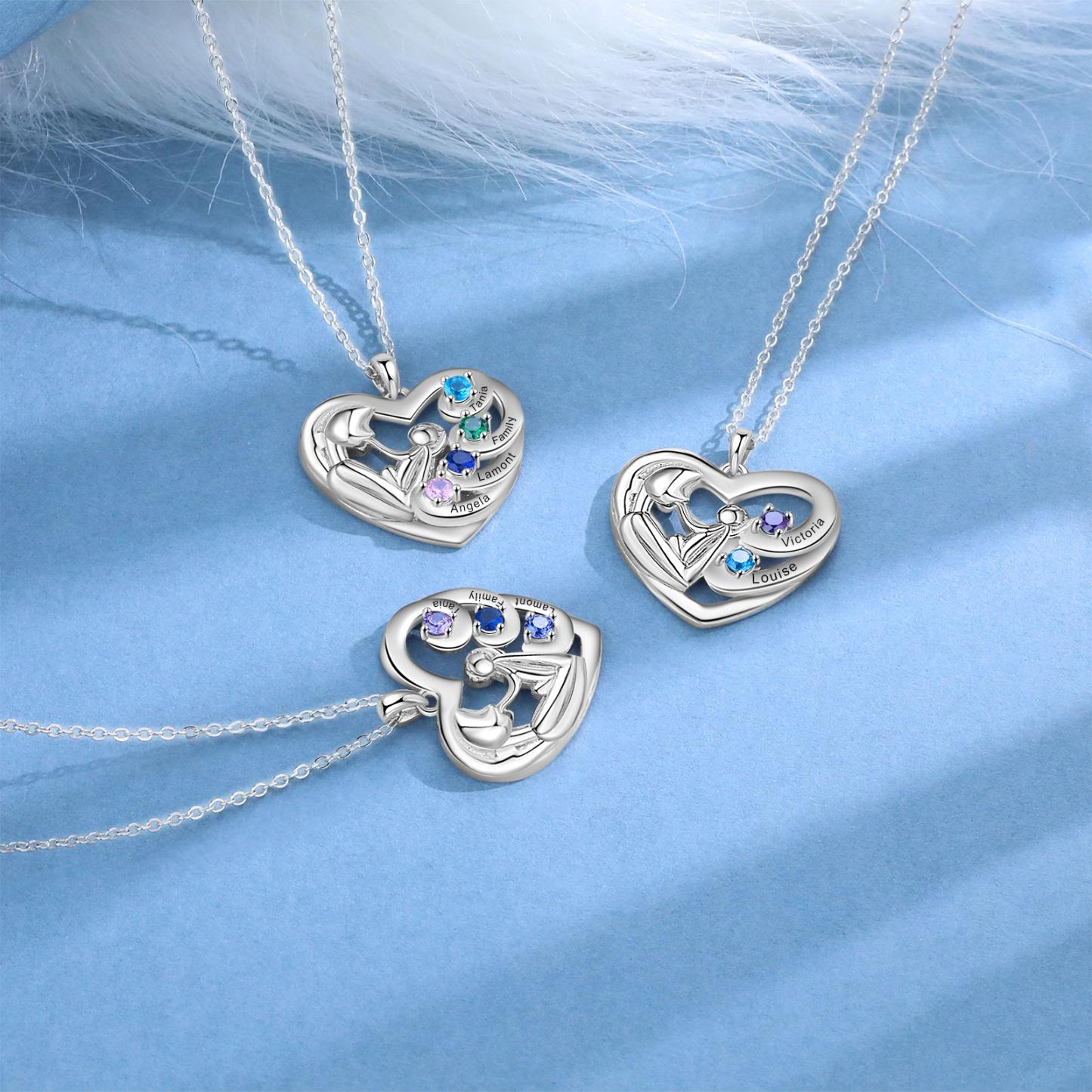 Personalised Heart Necklace with 2 Names & 2 Birthstones Jewelry Pendant Gift for Her | Jessemade