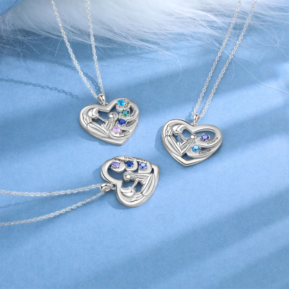 Personalised Heart Necklace with 2 Names & 2 Birthstones Jewelry Pendant Gift for Her | Jessemade
