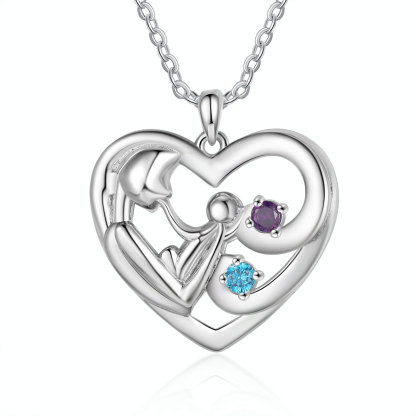 Personalised Heart Necklace with 2 Names & 2 Birthstones Jewelry Pendant Gift for Her | Jessemade