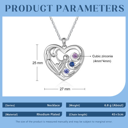 Personalised Heart Necklace with 3 Names & 3 Birthstones Jewelry Pendant Gift for Her | Jessemade