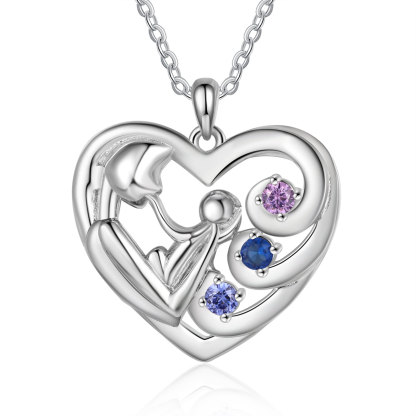 Personalised Heart Necklace with 3 Names & 3 Birthstones Jewelry Pendant Gift for Her | Jessemade