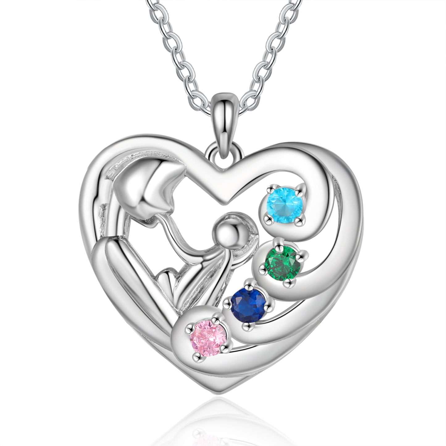 Personalised Heart Necklace with 4 Names & 4 Birthstones Jewelry Pendant Gift for Her | Jessemade